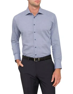 Calvin Klein Navy Check Long Sleeve Business Shirt