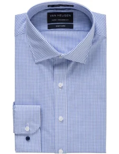 Van Heusen Euro Check Long Sleeve Business Shirt Blue