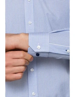Van Heusen Euro Check Long Sleeve Business Shirt Blue -Cambridge Clothing shop 550235080 3 720x928