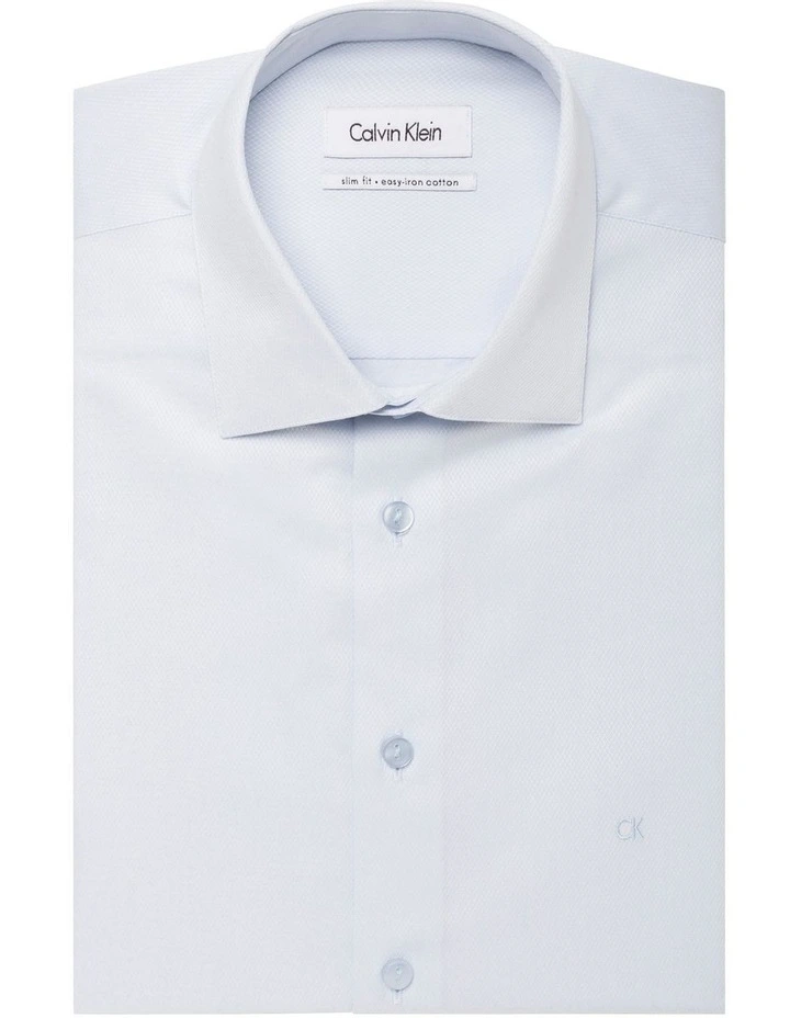 Calvin Klein Diamond Self Dobby Organic Cotton Long Sleeve Business Shirt Blue 3 Calvin Klein Diamond Self Dobby Organic Cotton Long Sleeve Business Shirt Blue