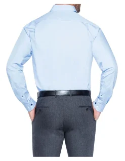 Van Heusen Solid Long Sleeve Business Shirt Blue -Cambridge Clothing shop 772692310 3 720x928