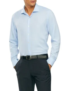 Van Heusen Wash'N'Wear Plain Slim Long Sleeve Business Shirt Blue