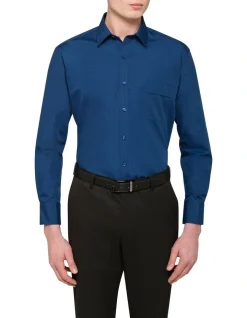 Van Heusen Plain Poplin Long Sleeve Business Shirt Navy