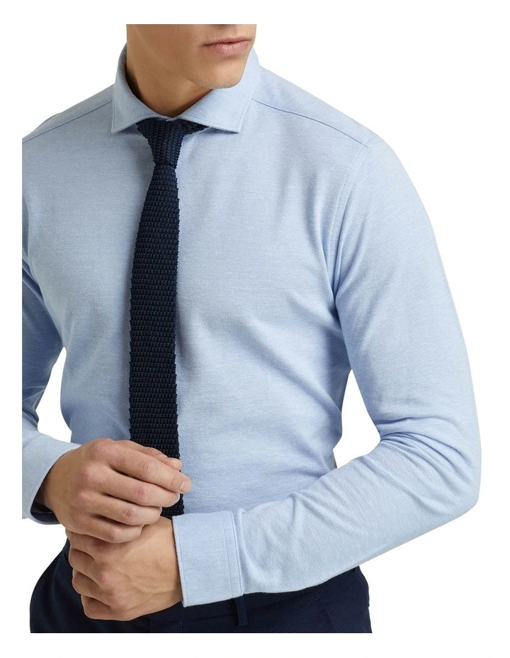 Oxford Pique Knitted Shirt In Sky 6 Oxford Pique Knitted Shirt In Sky - Image 4