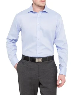 Van Heusen Herringbone Tailored Long Sleeve Business Shirt Blue