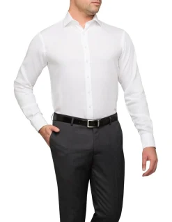 Van Heusen Herringbone Tailored Long Sleeve Business Shirt White