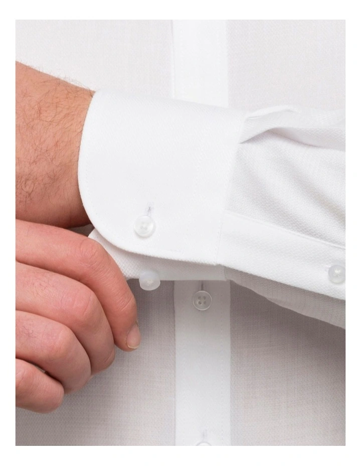 Van Heusen Herringbone Tailored Long Sleeve Business Shirt White 5 Van Heusen Herringbone Tailored Long Sleeve Business Shirt White - Image 3