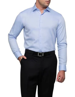 Van Heusen Herringbone Slim Long Sleeve Business Shirt Blue