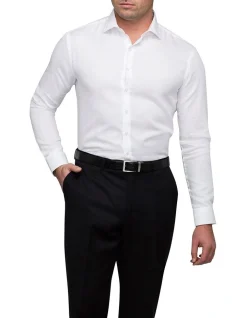 Van Heusen Herringbone Slim Long Sleeve Business Shirt White
