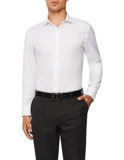 Van Heusen Black Label Slim Long Sleeve Plain Dobby Business Shirt White