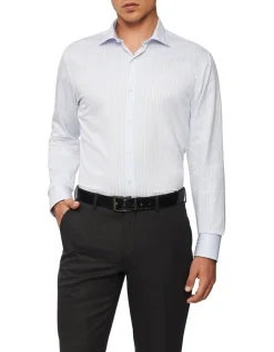 Van Heusen Black Label Slim Long Sleeve Wide Stripe Business Shirt Sky