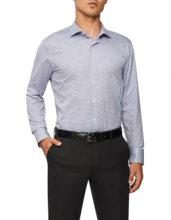 Van Heusen Black Label Slim Long Sleeve Houndstooth Business Shirt Navy