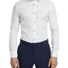 Oxford Stretch Travel Shirt With Charcoal Button In White -Cambridge Clothing shop 890751070 1 720x928