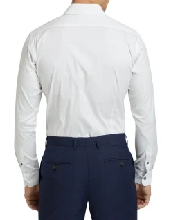 Oxford Stretch Travel Shirt With Charcoal Button In White -Cambridge Clothing shop 890751070 3 720x928