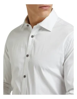 Oxford Stretch Travel Shirt With Charcoal Button In White -Cambridge Clothing shop 890751070 4 720x928