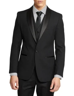 Oxford Dinner Suit Jacket With Shawl Neck In Black