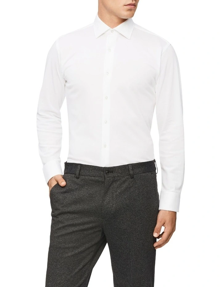 Calvin Klein Slim Long Sleeve Knitted Business Shirt White 3 Calvin Klein Slim Long Sleeve Knitted Business Shirt White