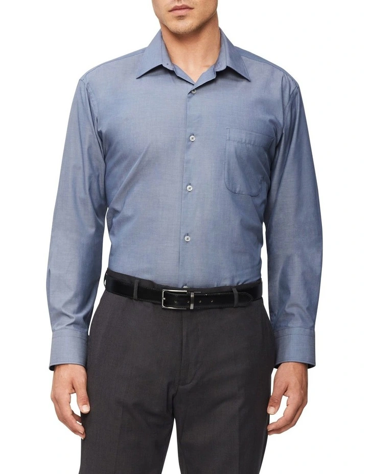 Van Heusen Classic Long Sleeve Plain Poplin Business Shirt Vintage Blue 3 Van Heusen Classic Long Sleeve Plain Poplin Business Shirt Vintage Blue