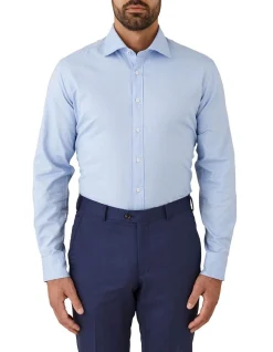 Cambridge Modern Fit Carlton Oxford Weave Long Sleeve Shirt Blue