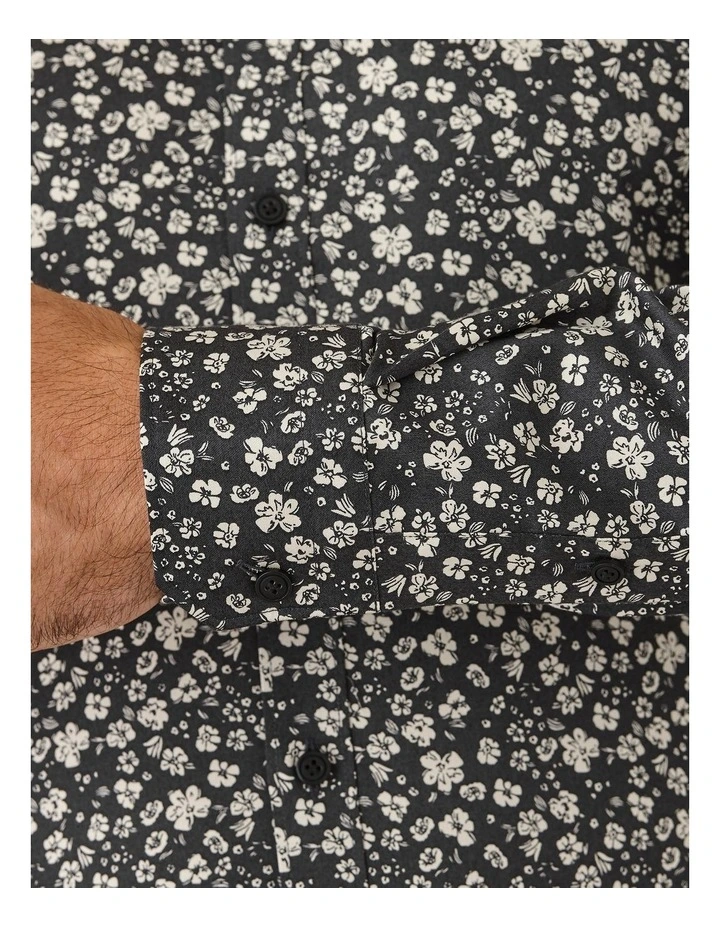 Gibson Slim Stretch Fit Motion Floral Print Long Sleeve Shirt Black/White 6 Gibson Slim Stretch Fit Motion Floral Print Long Sleeve Shirt Black/White - Image 4