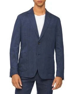 Calvin Klein Slim Linen Blend Stretch Stripe Suit Jacket In Navy
