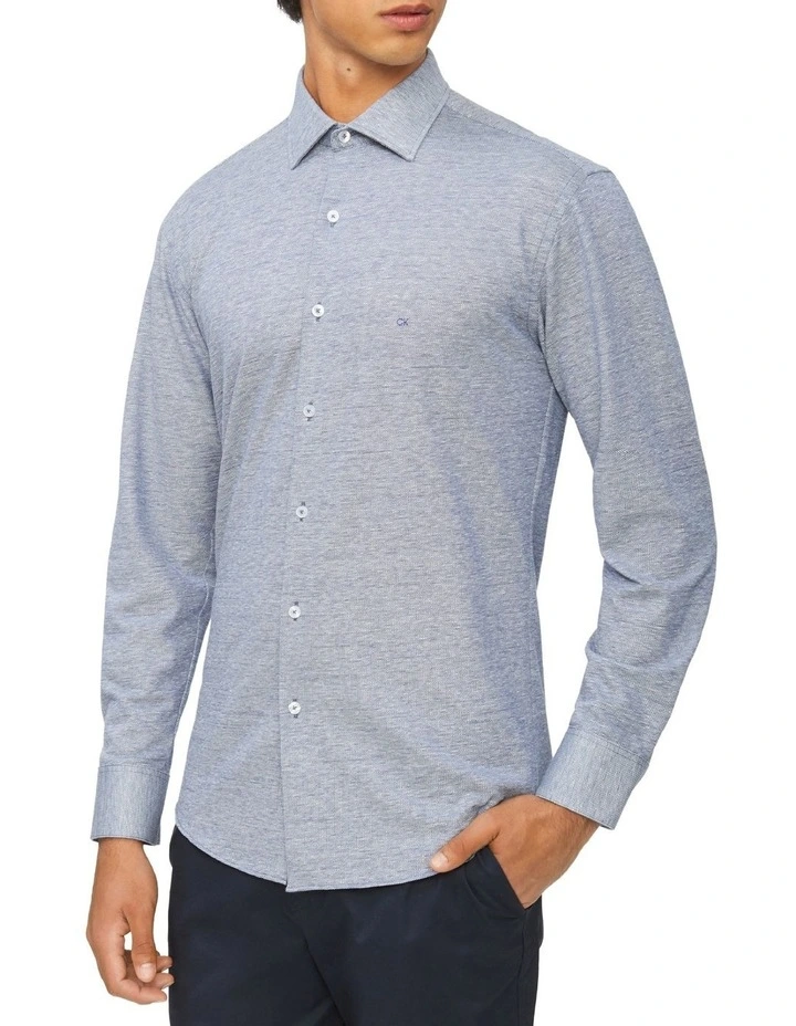 Calvin Klein Slim Long Sleeve Knitted Shirt In Navy 3 Calvin Klein Slim Long Sleeve Knitted Shirt In Navy