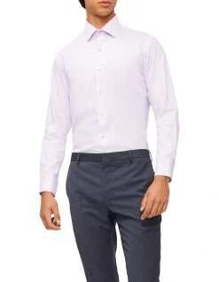 Calvin Klein Slim Long Sleeve Dobby Shirt In Purple