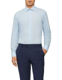Calvin Klein Slim Long Sleeve Pinpoint Shirt In Blue