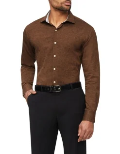 Van Heusen Black Label Tailored Long Sleeve Plain Linen Shirt In Brown
