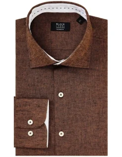 Van Heusen Black Label Tailored Long Sleeve Plain Linen Shirt In Brown -Cambridge Clothing shop 929029960 3 720x928
