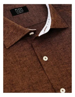 Van Heusen Black Label Tailored Long Sleeve Plain Linen Shirt In Brown -Cambridge Clothing shop 929029960 4 720x928