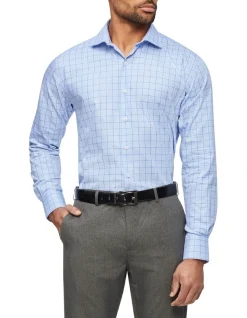 Van Heusen Black Label Tailored Long Sleeve 2 Colour Houndstooth Check Shirt In Blue