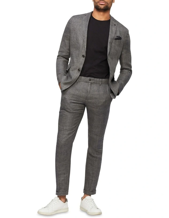 Van Heusen Black Label Slim Prince Of Wales Check Linen Suit Jacket In Charcoal 7 Van Heusen Black Label Slim Prince Of Wales Check Linen Suit Jacket In Charcoal - Image 5