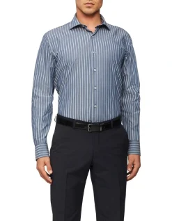 Van Heusen Slim Long Sleeve Stripe Shirt In Denim Blue