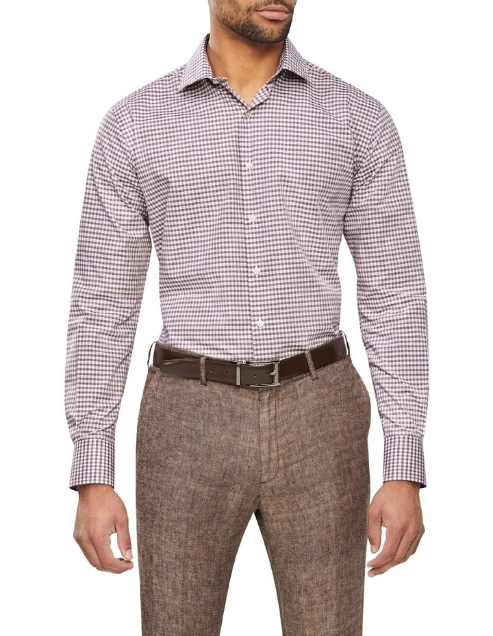 Van Heusen Tailored Long Sleeve Small Check Shirt In Burgundy 3 Van Heusen Tailored Long Sleeve Small Check Shirt In Burgundy