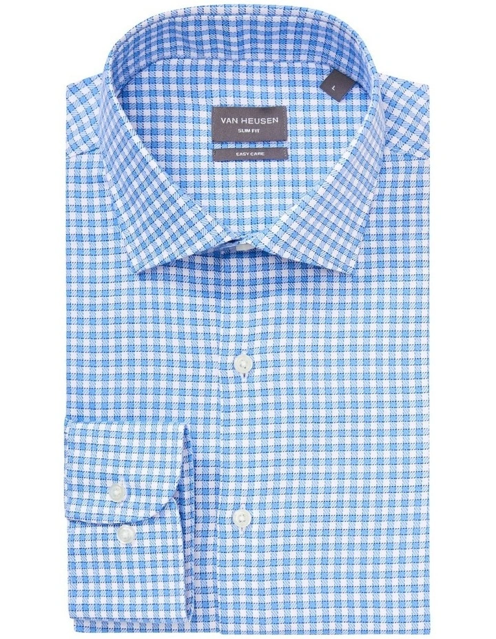 Van Heusen Slim Long Sleeve Jacquard Check Shirt In Blue 6 Van Heusen Slim Long Sleeve Jacquard Check Shirt In Blue - Image 4