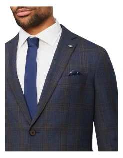 Van Heusen Tailored Big Check Suit Jacket With Chocolate Detail In Navy -Cambridge Clothing shop 929809270 3 720x928