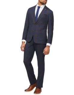 Van Heusen Tailored Big Check Suit Jacket With Chocolate Detail In Navy -Cambridge Clothing shop 929809270 4 720x928