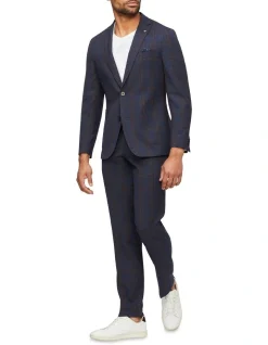 Van Heusen Tailored Big Check Suit Jacket With Chocolate Detail In Navy -Cambridge Clothing shop 929809270 5 720x928