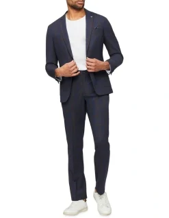 Van Heusen Tailored Big Check Suit Jacket With Chocolate Detail In Navy -Cambridge Clothing shop 929809270 6 720x928