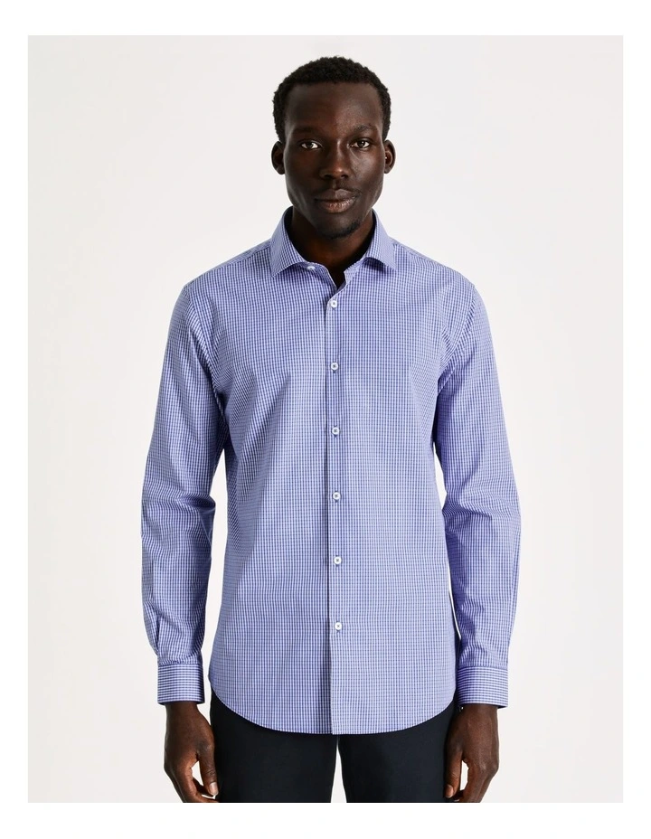 Blaq Slim Long Sleeve Mini Check Shirt In Blue 4 Blaq Slim Long Sleeve Mini Check Shirt In Blue - Image 2