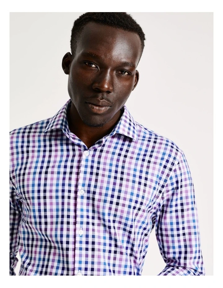 Blaq Slim Long Sleeve 3 Colour Check Shirt In Purple 4 Blaq Slim Long Sleeve 3 Colour Check Shirt In Purple - Image 2