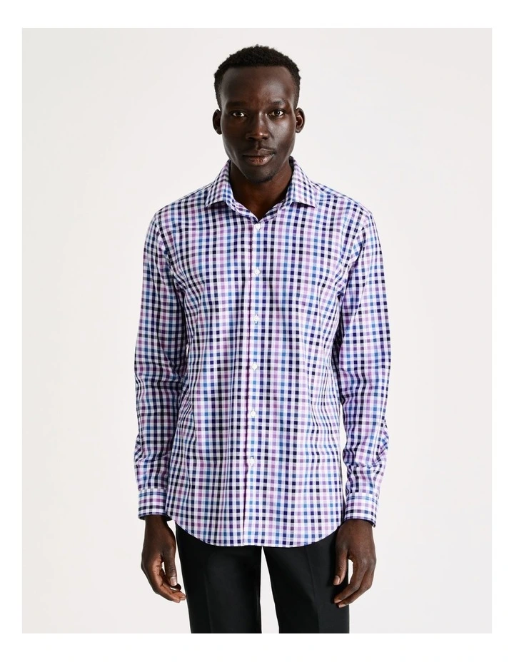 Blaq Slim Long Sleeve 3 Colour Check Shirt In Purple 6 Blaq Slim Long Sleeve 3 Colour Check Shirt In Purple - Image 4