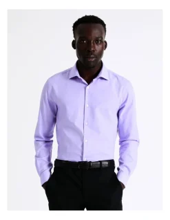 Blaq Slim Long Sleeve 1 Colour Dobby Shirt In Purple