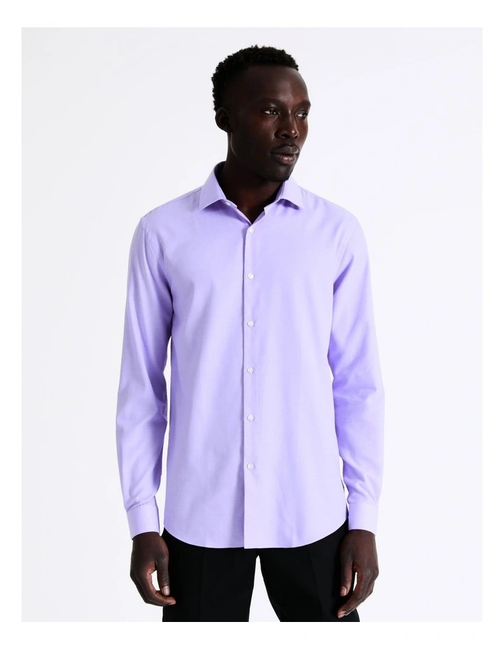 Blaq Slim Long Sleeve 1 Colour Dobby Shirt In Purple 4 Blaq Slim Long Sleeve 1 Colour Dobby Shirt In Purple - Image 2