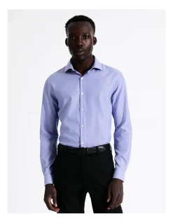 Blaq Slim Long Sleeve 1 Colour Dobby Shirt In Blue