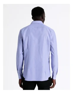 Blaq Slim Long Sleeve 1 Colour Dobby Shirt In Blue -Cambridge Clothing shop 940487500 3 720x928