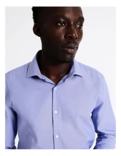 Blaq Slim Long Sleeve 1 Colour Dobby Shirt In Blue -Cambridge Clothing shop 940487500 5 720x928