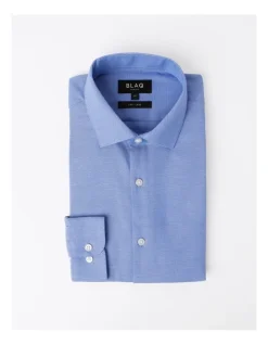 Blaq Slim Long Sleeve 1 Colour Dobby Shirt In Blue -Cambridge Clothing shop 940487500 6 720x928