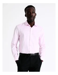 Blaq Slim Long Sleeve 1 Colour Dobby Shirt In Pink